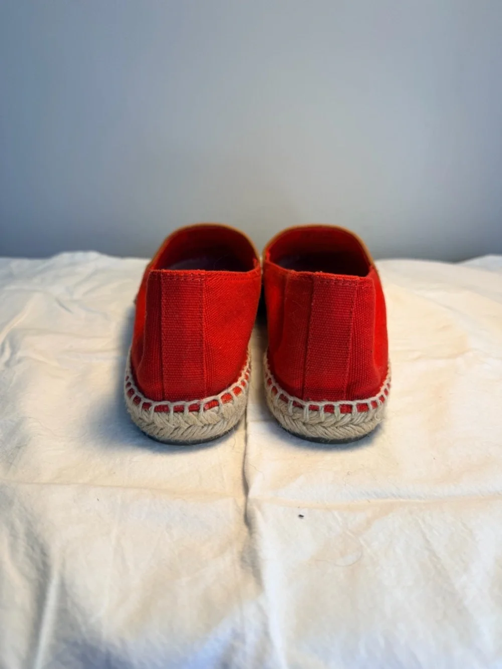 Tory Burch Red Canvas Espadrilles with Tan Trim and Logo